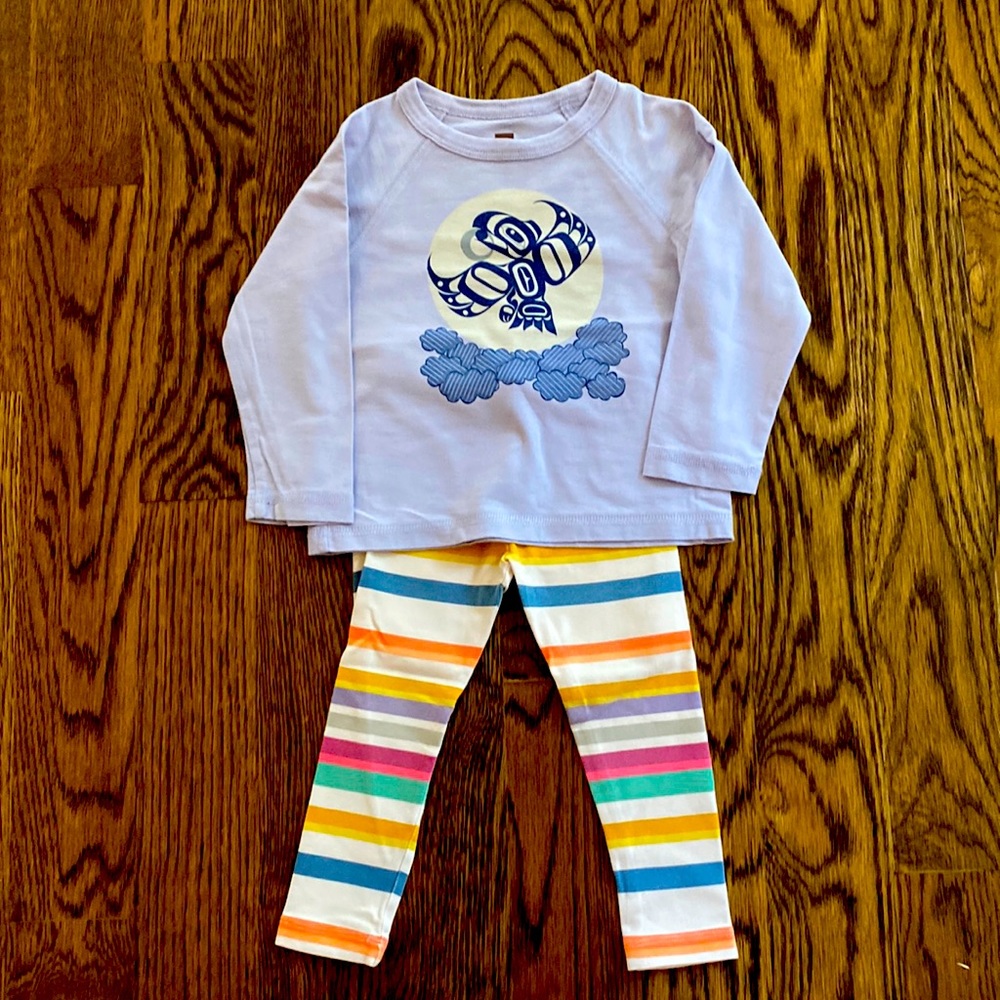 Tea Collection Lavender Top with Multicolor Striped Leggings